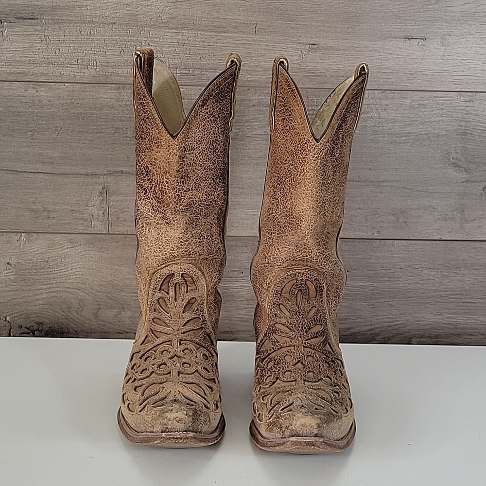 Women's Ariat Distressed Cutout Brown Leather Western Cowboy Boots Sz 10 - Picture 2 of 15